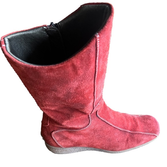 Aquatalia Wedge Boots Red Suede Side Zip Mid Calf Size 7.5 - Picture 6 of 7